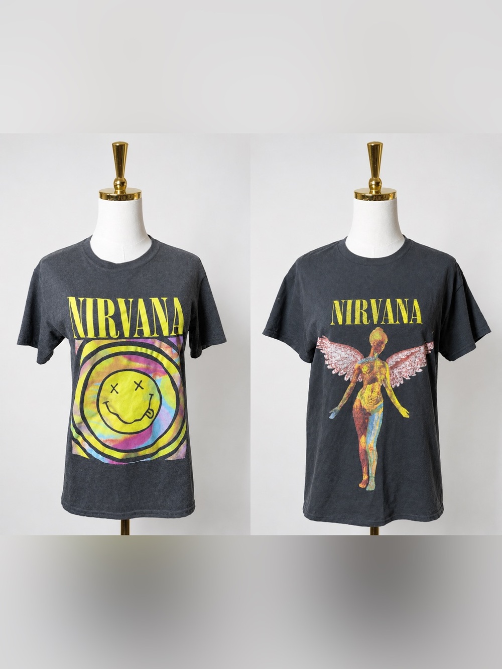 Lot of 2 NIRVANA Band Tie-Dye Smile & Angel Graphic Tees